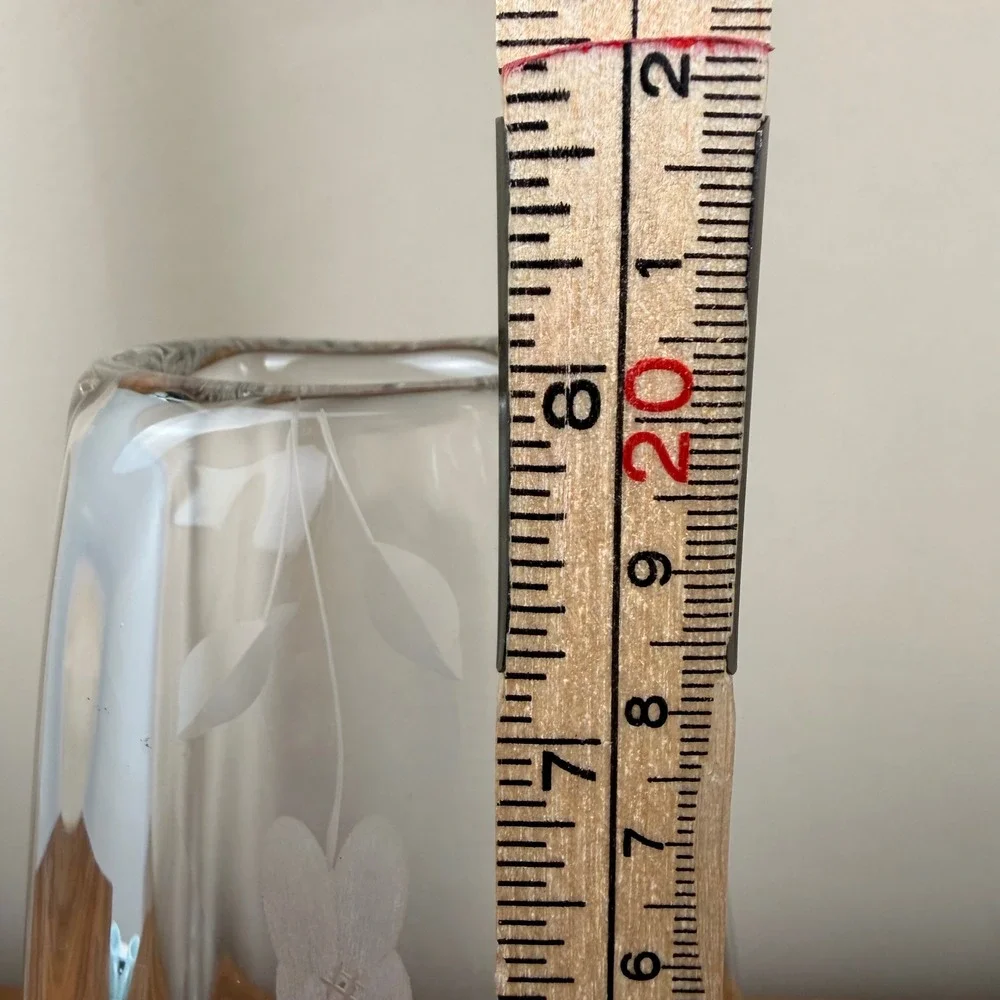 Johansfors Glasbruk Swedish Art Glass Vase Etched Floral Clear Crystal MCM 8.25
